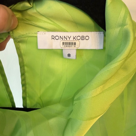 Ronny Kobo Collection Light Green Satin Jacquard Long-Sleeve Top - Picture 2 of 8